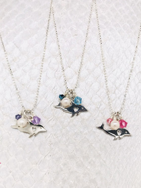 Blue Bead Dolphin Charm Necklace