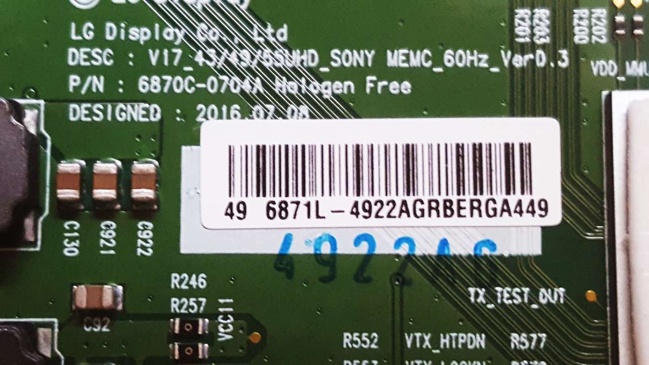 Sony XBR-49X800E Repair Kit Main Board with Tuner Board / T-Con Board ...