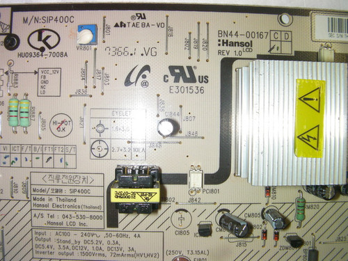 Samsung LN-T4071F Power Supply Board SIP400C / BN44-00167C Rebuilt Board