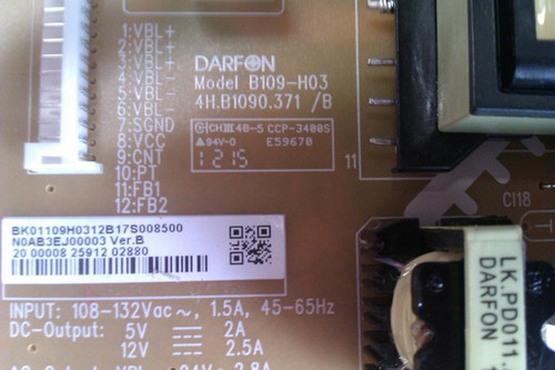 Sanyo DP32642 Power Supply Board 4H.B1090.371/B / N0AB3EJ00003