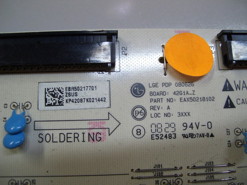 This LG EBR50217701|EAX50218102 Z-Sus is used in 42PG20-UA. Part Number: EBR50217701, Board Number: EAX50218102. Type: Plasma, Z-Sustain Board, 42"