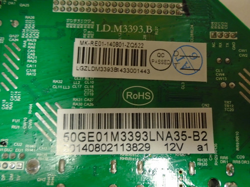 RCA LED50B45RQ MAIN BOARD 50GE01M3393LNA35-B2 /  LD.M3393.B