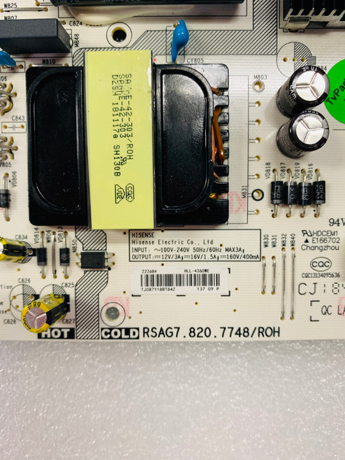 Hisense 43R6E Power Supply Board RSAG7.820.7748/ROH / 222684