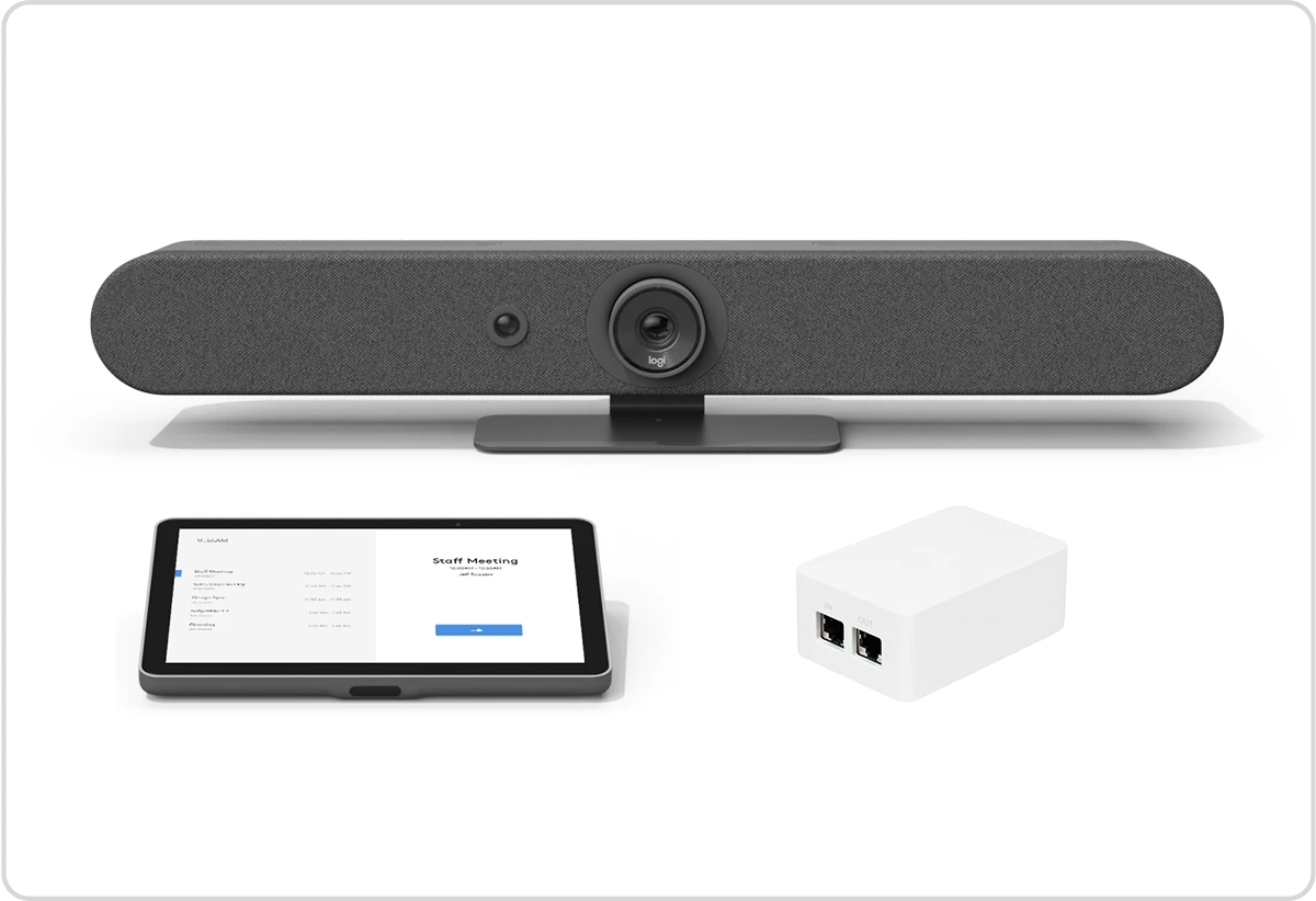 Logitech Rally Bar Mini, Tap IP, and V-Mount
