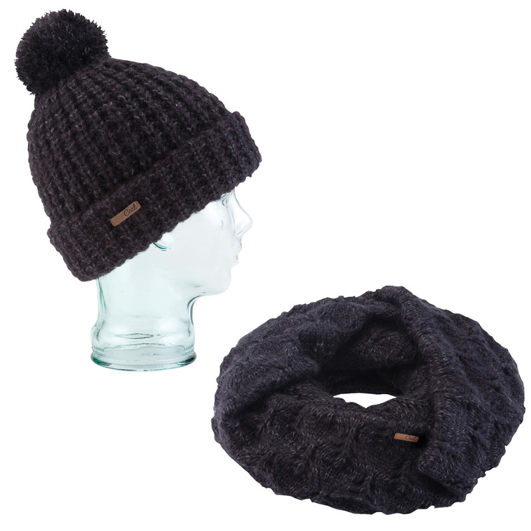 Coal Kate Beanie Waffle Knit And Madison Scarf Eternity Open Knit Heather Black