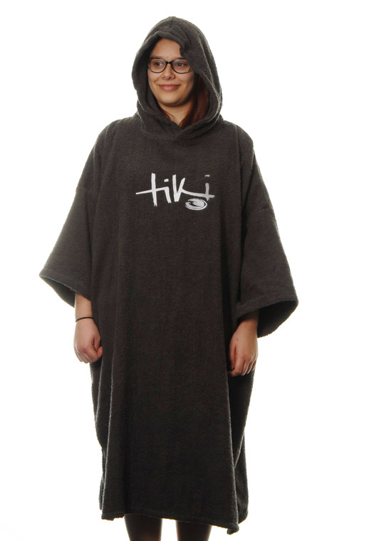 Tiki Adult Mens Womens Hooded Towelling Changing Robe Beach Swim Poncho Grey