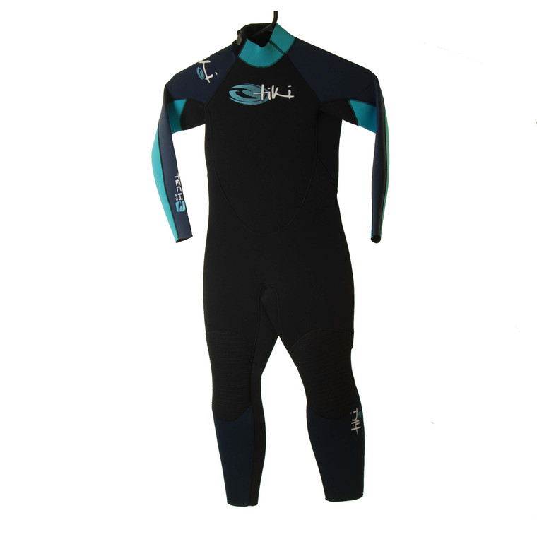 Tiki Tech Junior Kids 4/3mm Wetsuit Back Zip Steamer GBS Aqua Blue