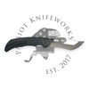 MERRIKEN KNIVES MINI ULTIMATUM TITANIUM/BLACK PVD, MAGNACUT/BELT SATIN BLADE