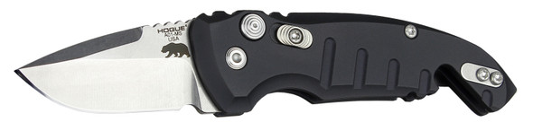Hogue A01-MicroSwitch Automatic Folder: 1.95" Drop Point Blade - Tumbled Finish, Matte Black Aluminum Frame - 24120