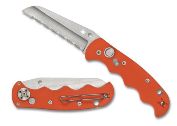 Spyderco Autonomy AUTO Serrated Blade, Orange G10 Handles - C165GSOR