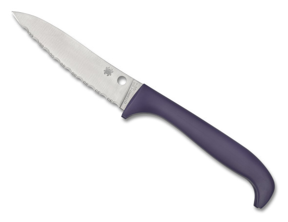 Spyderco Counter Critter Kitchen Knife Serrated Blade, Purple Plastic Handle - K21SPR