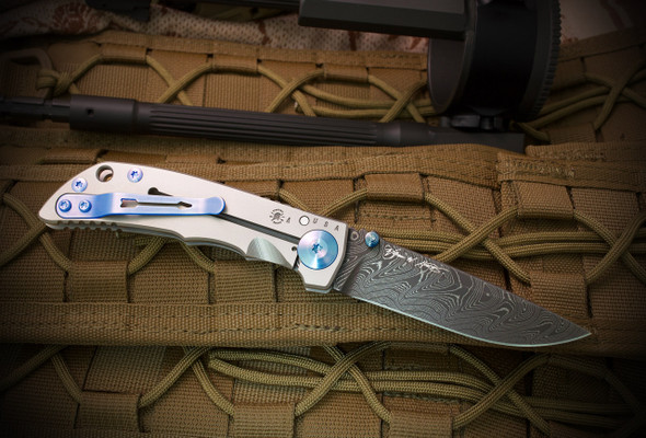 Spartan Blades SPARTAN-HARSEY FOLDER 3.25 CHAD NICHOLS DAMASCUS BLUE ANO HARDWARE