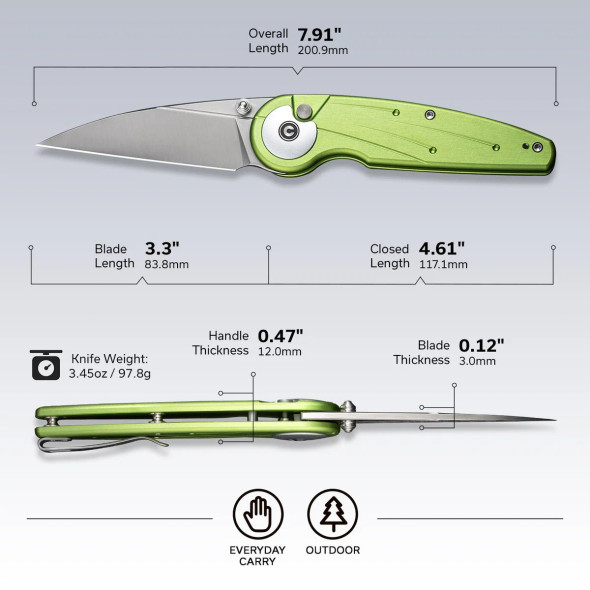 CIVIVI Starflare Thumb Stud & Button Lock Knife Aluminum Handle (3.3" Nitro-V Blade) C23052-3