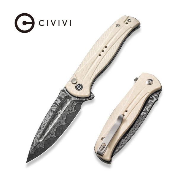 CIVIVI Incindie Flipper & Button Lock Knife G10 Handle (3.48" Damascus Blade) C23053-DS1