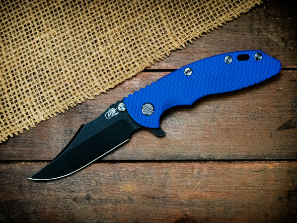 HINDERER XM-18 3.5" MAGNACUT BOWIE TRI-WAY BATTLE BLACK BLUE G10 HINDERER XM-18 3.5" MAGNACUT BOWIE TRI-WAY BATTLE BLACK BLUE G10