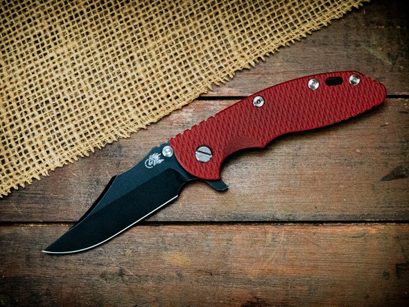 HINDERER KNIVES XM-18 3.5" MAGNACUT BOWIE TRI-WAY BATTLE BLACK RED G10 HINDERER KNIVES XM-18 3.5" MAGNACUT BOWIE TRI-WAY BATTLE BLACK RED G10