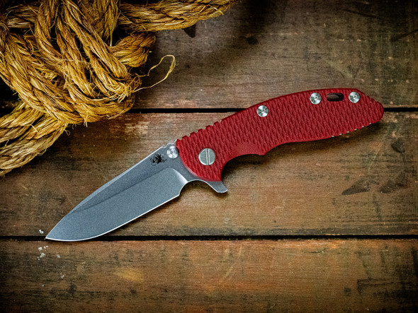 HINDERER XM-18 3.25" SPEARPOINT TRI-WAY STONEWASH BLUE RED G10