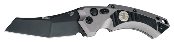 SIG EX-A05 Tactical Automatic Folder: 3.5" Wharncliffe Blade - Black Cerakote Finish, Matte Grey Aluminum Frame & Solid Black G10 Inserts 36522