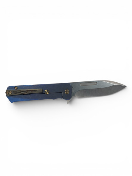 MEDFORD TFF-4 S35VN TUMBLED DP BLADE, BLUE ACID ETCH FLM CONTOUR INLAY HANDLES, BRONZE HW, BRONZE CLIP, STD BREAKER