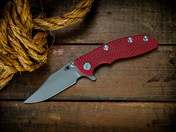 HINDERER KNIVES XM-18 3.0" 20CV BOWIE TRI-WAY WORKING FINISH STONEWASH BLADE RED G10