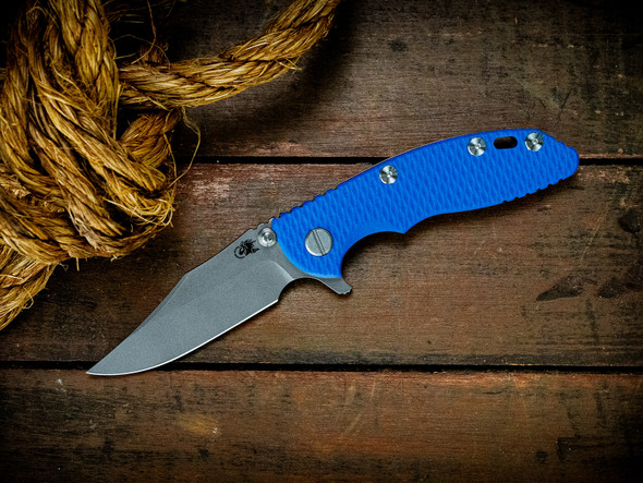 HINDERER KNIVES XM-18 3.0" 20CV BOWIE TRI-WAY WORKING FINISH STONEWASH BLADE BLUE G10