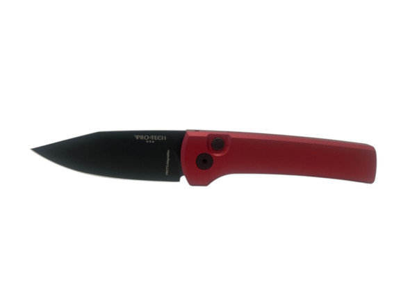 PRO-TECH RCS1103-RED SCAPEGOAT RAMON CHAVES DESIGN. SOLID RED ALUMINUM HANDLE, DLC BLACK MAGNAMAX BLADE, BLACK DEEP CARRY CLIP