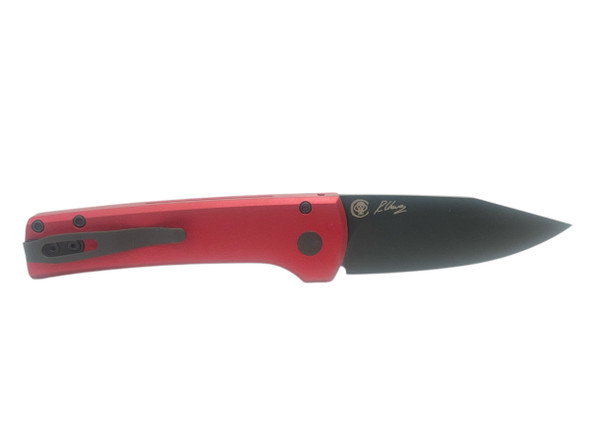 PRO-TECH RCS1103-RED SCAPEGOAT RAMON CHAVES DESIGN. SOLID RED ALUMINUM HANDLE, DLC BLACK MAGNAMAX BLADE, BLACK DEEP CARRY CLIP