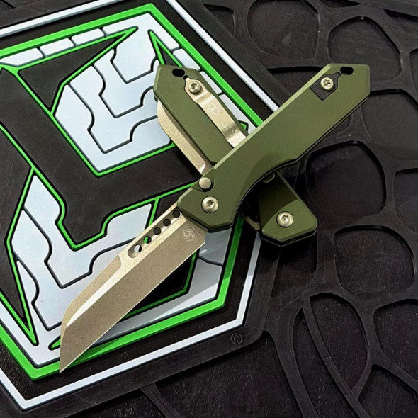 HERETIC KNIVES H113-7A-GRN JINN AUTO BRONZE BLADE WITH OD GREEN CHASSIS