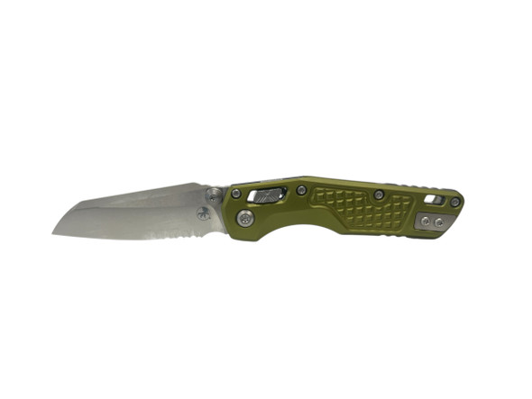 MICROTECH 210M-11FROD MSI MINI S/E STONEWASH PARTIAL SERRATED FRAG ALUMINUM OD GREEN