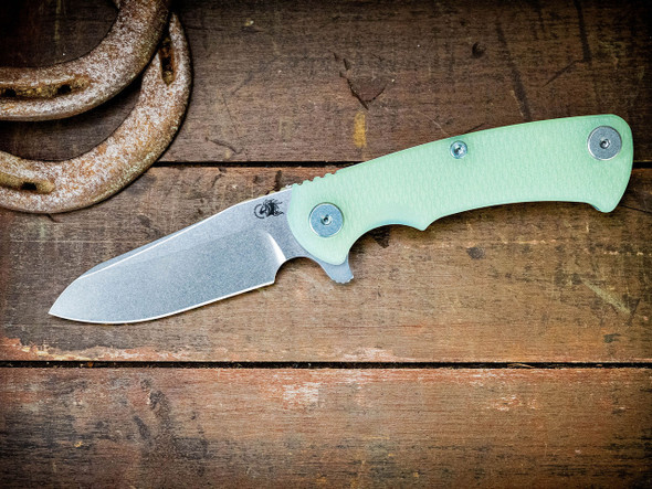 HINDERER KNIVES PROJECT X MAGNACUT SHEEPSFOOT TRI-WAY WORKING FINISH STONEWASH BLADE TRANSLUCENT GREEN G10