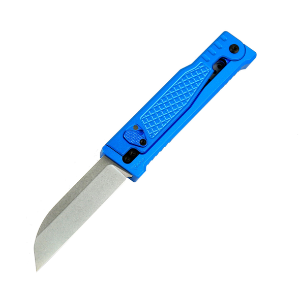 REATE EXO PERFORMANCE GRAVITY KNIFE BLUE DIAMOND PATTERN DOUBLE BLADE NITRO-V STONEWASHED & SATIN SERRATED