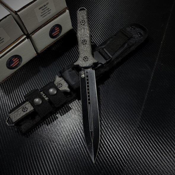 H003-8A-CF Heretic Knives Carbon Fiber Handle with Battleworn Black Blade and Hardware H003-8A-CF Heretic Knives Carbon Fiber Handle with Battleworn Black Blade and Hardware