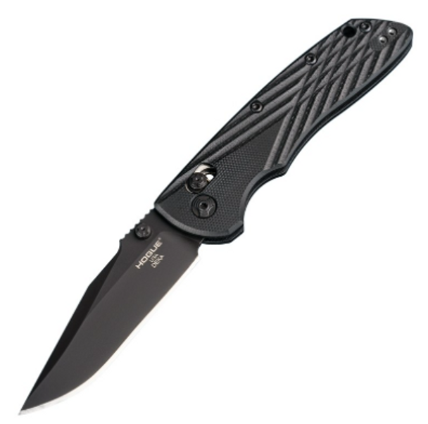 Hogue 24276 Deka Manual Folder: 3.25" Clip Point Blade - Black Cerakote Finish, Solid Black G10 Frame