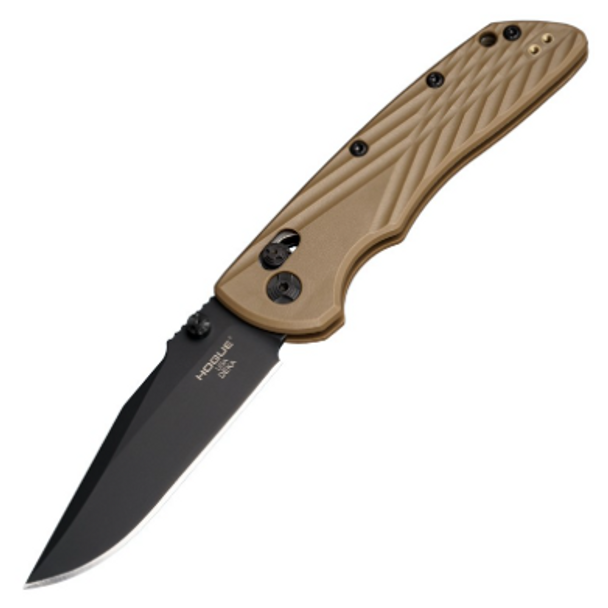 Hogue 24377 Deka Manual Folder: 3.25" Clip Point Blade - Black Cerakote Finish, FDE Polymer Frame