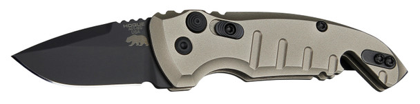 Hogue A01-MicroSwitch Automatic Folder: 1.95" Drop Point Blade - Black Cerakote Finish, Matte FDE Aluminum Frame - 24127