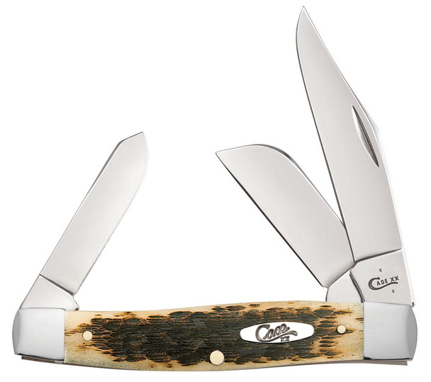 Case Knives 00204 Large Stockman Peach Seed Jig Amber Bone CV Large Stockman