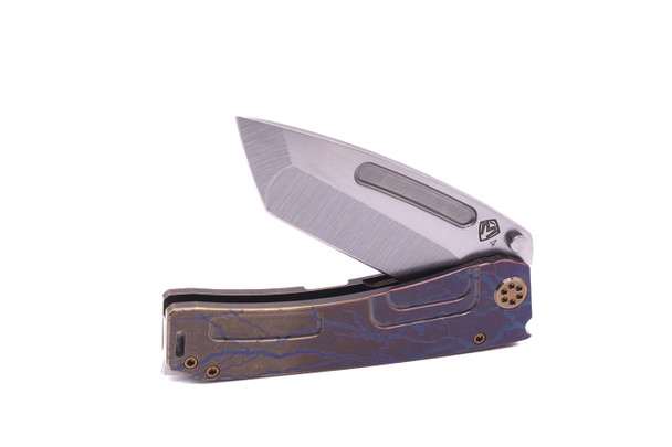 Medford Marauder H S45VN Tumbled Tanto Blade, Bronze-Violet Fade Lightning Handles, Bronze HW, Brsh/Flm Clip, NP3 Breaker