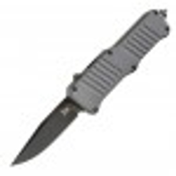 HK Mini Incursion OTF Automatic: 2.95" Clip Point Blade - Black PVD Finish, Matte Grey Aluminum Frame