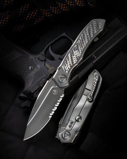 Microtech 190C-2DLCTCFITI Anax S/E DLC Titanium Handle DLC Partial Serrated DLC Titanium Pivot Collar Carbon Fiber Inlay