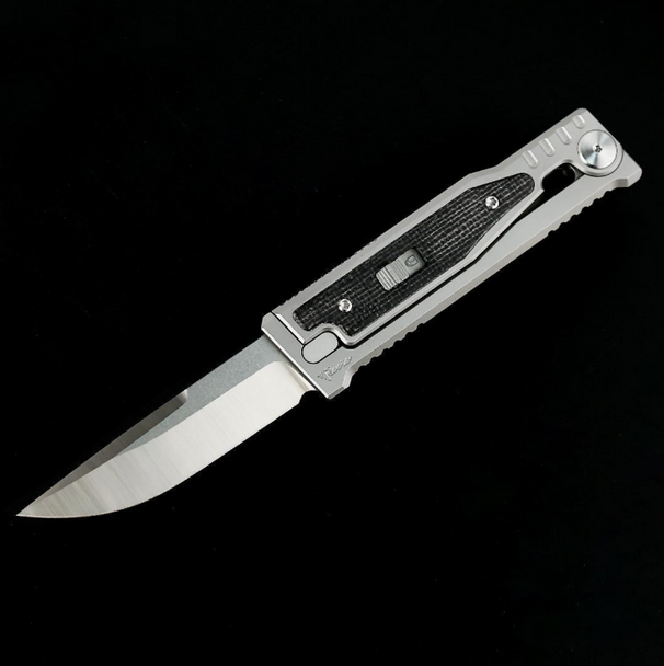 Reate Knives EXO-M | Titanium Bead Blast | Black Micarta | Elmax | Satin Finish | Drop Point