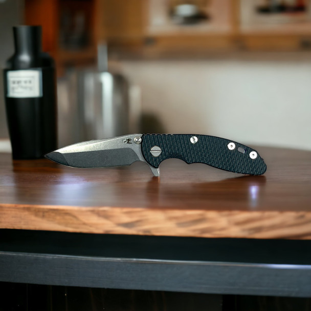 HINDERER XM-18 3.0" SPANTO TRI WAY STONEWASH BLUE BLACK G10