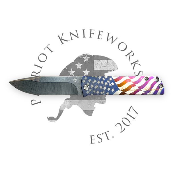 MEDFORD THE ANTIK S45VN TUMBLED DP BLADE, BLUE I PLEDGE ALLEGIANCE USA FLAG HANDLES, STD HW/CLIP