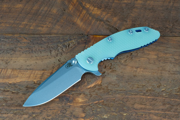 HINDERER XM-18 3.5″ Spearpoint-S45VN-Stonewash Blue-Translucent Green G10