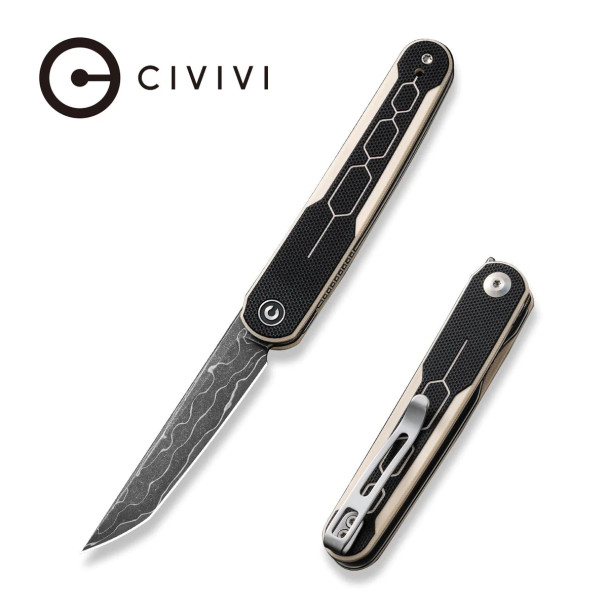 CIVIVI KwaiQ Flipper Knife G10 Handle (2.97" Damascus Blade) C23015-DS1