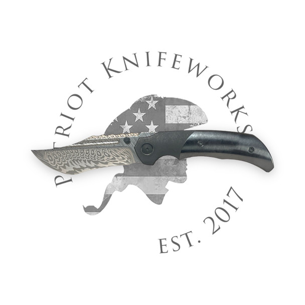 MERRIKEN KNIVES MINI ULTIMATUM TITANIUM/BLACK PVD, FAFNIR DAMASTEEL/ACID BLADE, ZIRCONIUM INLAY