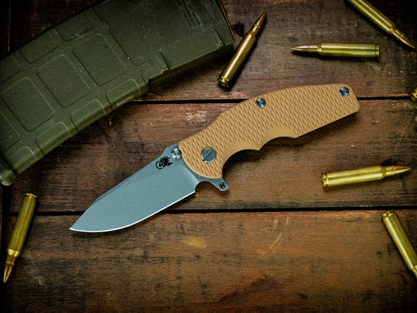 HINDERER KNIVES JURASSIC MAGNACUT SLICER HOLLOW GRIND TRI-WAY BATTLE GREEN COYOTE G10