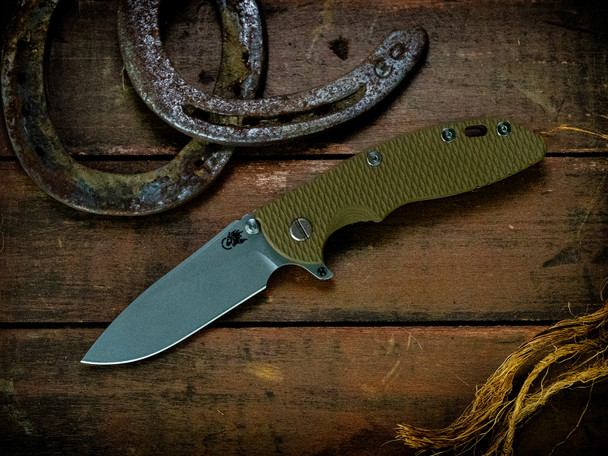 HINDERER XM-18 3.5" 20CV SLICER HOLLOW GRIND TRI-WAY WORKING FINISH OD GREEN G10