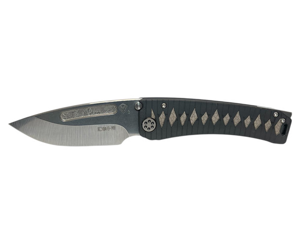 MEDFORD MARAUDER-H S45/3V TUMBLED W/DRAGON TANTO BLADE, BLACK W/WHITE TSUMAMI MAKI WRAP HANDLES, BLACK W/BRSH SILVER TI/STD CHASSIS HW, BLACK W/DRAGON CLIP, STD BREAKER