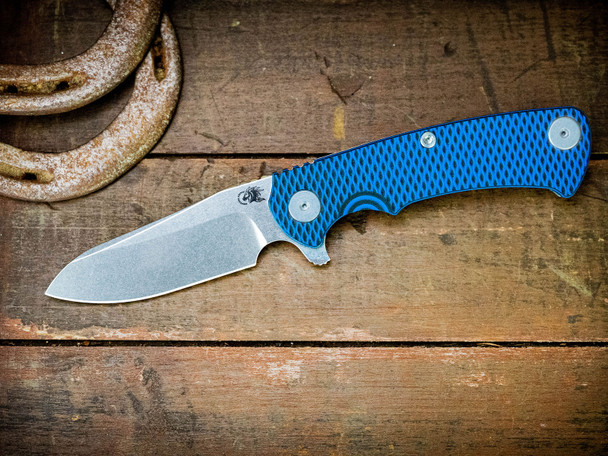 HINDERER KNIVES PROJECT X MAGNACUT SHEEPSFOOT TRI-WAY WORKING FINISH STONEWASH BLADE BLUE/BLACK G10