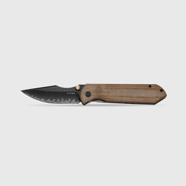 HARPOON FOLD | 3-Layer Composite Steel + Flat Grind | FRAME LOCK | Titanium & Norplex UltreX™ Micarta | KizerB™ 4784A4
